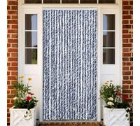 Kaloriko Moustiquaire Porte Chenille Bleu Blanc argenté 90 x 220 cm, Rideau Anti Insecte Amovible, Silencieux, réglable, avec Crochets pour Maison Mobile, Caravane, intérieur extérieur