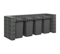Kaloriko Mur en Gabion pour poubelles en Acier galvanisé antirouille, Cache Poubelle extérieur 320 x 100 x 120 cm, abri conteneur pour 4 bacs, Jardin terrasse Patio Balcon