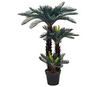 Kaloriko Palmier artificiel Cycas avec pot 125 cm vert marron plante artificielle avec 76 feuilles en plastique bois décoration réaliste pour salon, bureau, balcon, plante réaliste pour l'intérieur et
