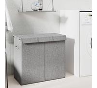 Kaloriko Panier à Linge Pliable Gris en Tissu Effet Lin 64,5 x 34,5 x 59 cm, 3 Compartiments avec Couvercle, poignées latérales, Sacs Amovibles, Rangement buanderie