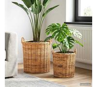 Kaloriko Panier à Plantes en rotin kubu Brun Naturel, Lot de 2, Corbeille Rangement Pliable avec poignées, Usage intérieur et extérieur pour Salon Chambre Cuisine ou buanderie