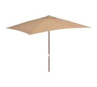 Kaloriko Parasol avec mât en bois de bambou lamellé, 200 x 300 cm, taupe, imperméable, résistant aux UV, avec système de câble, 6 baleines, pour jardin, balcon, terrasse, résistant aux intempéries