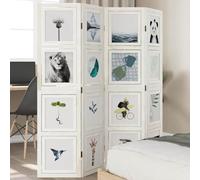 Kaloriko Paravent 4 pièces blanc en bois massif de paulownia, pliable et autonome, paravent brise-vue pour chambre à coucher, salon, bureau, paravent pliable avec cadre en bois naturel