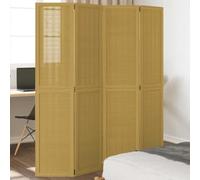 Kaloriko Paravent 4 pièces marron en bois massif de paulownia avec panneaux en bambou 140 x 180 cm pliable sur pied pour salon, chambre à coucher, bureau