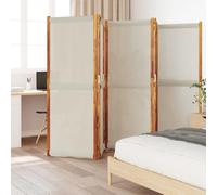Kaloriko Paravent 5 pièces gris clair 350 x 180 cm, cloison pliable en bois d'acacia massif avec textilène, panneau de positionnement autonome, paroi pliante opaque pour l'intérieur et l'extérieur
