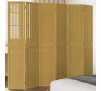 Kaloriko Paravent 6 pièces marron en bois massif de paulownia et bambou - 210 x 200 cm - Paravent pliable pour chambre à coucher, salon, bureau, autoportant, opaque, pliable