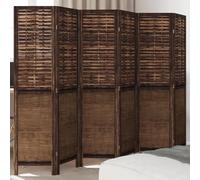 Kaloriko Paravent 6 pièces marron foncé en bois massif de paulownia avec bambou, 210 x 160 cm, paravent pliable, autonome, cloison opaque pour chambre à coucher, salon, bureau