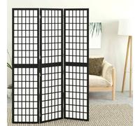 Kaloriko Paravent pliable 3 pièces style japonais - 120 x 170 cm - Noir - En bois de sapin massif - Avec papier de riz Shoji - Brise-vue - Séparateur de pièce sur pied - Pour salon, chambre à coucher
