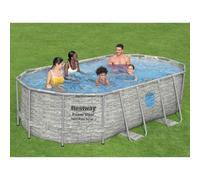 Kaloriko Piscine Hors Sol Bestway Power Steel Ovale 427 x 250 x 100 cm, Structure Acier, parois Tritech, Pompe Filtre, échelle sécurité, bâche, ChemConnect, 7250 L pour Jardin été Famille