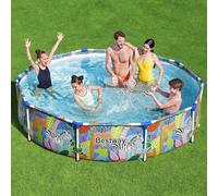 Kaloriko Piscine Tubulaire Bestway Steel Pro Ronde 305 x 66 cm, Cadre Acier FrameLink, parois Tritech 3 Plis, 4 062 L, Motifs Animaux, Jardin extérieur été Famille baignade