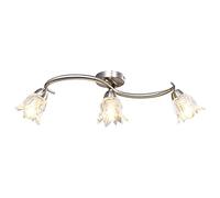 Kaloriko Plafonnier luminaire Suspendu 3 Ampoules E14, Abat-Jour Verre Transparent Tulipe, Acier chromé, Design Moderne Vintage, éclairage intérieur pour Salon Chambre Couloir entrée Maison
