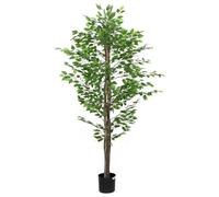 Kaloriko Plante Artificielle ficus Vert 200 cm, 1260 Feuilles, Faux Arbre à 3 Troncs, Tronc en Bois Dur Mixte, Pot Rond Stable, décoration intérieur extérieur Salon Bureau