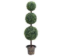Kaloriko Plante de buis Artificiel avec Pot, Forme de Boule Triple Verte, 118 cm, polyéthylène, Bois d'eucalyptus, décoration intérieur extérieur Salon, Feuillage Durable sans Entretien