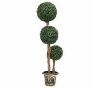Kaloriko Plante de buis Artificiel en Pot, Boule Triple Verte 119 cm, polyéthylène et Bois d'eucalyptus Massif, décoration intérieur extérieur sans Entretien, Feuillage réaliste