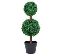 Kaloriko Plante de buis Artificiel en Pot, Forme Boule Verte 60 cm, polyéthylène et Bois d Eucalyptus Massif, décor intérieur extérieur sans Assemblage pour Salon et terrasse