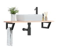Kaloriko Plateau de lavabo en chêne massif avec support en acier - 100 x 40 cm - Charge maximale : 100 kg - Montage flottant - Étagère et étagère peu encombrante pour salle de bain, WC, lavabo et