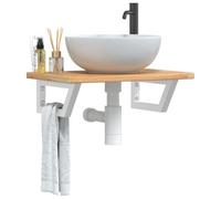 Kaloriko Plateau de lavabo en chêne massif avec supports en acier - 60 x 40 x 2,5 cm - Forme trapézoïdale - Charge maximale : 100 kg - Montage flottant pour lavabo de salle de bain - Meuble de salle