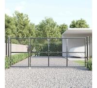 Kaloriko Portail de jardin en maille anthracite en acier galvanisé - 350 x 125 cm - Avec serrure et ccès sûr pour jardin, allée, cour et jardin d'entrée - Clôture robuste