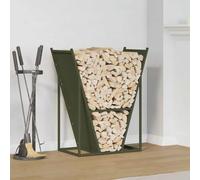 Kaloriko Portant de Bois Chauffage Vert Olive, Sac Panier Porte Corbeille Chariot Rangement en Acier laminé à Froid, 69,5 x 35 x 81 cm, Charge 100 kg, intérieur Hiver cheminée poêle