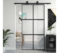 Kaloriko Porte coulissante noir 102,5x205 cm verre trempé aluminium pour maison appartement façade avec sécurité et isolation thermique