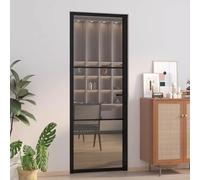 Kaloriko Porte intérieure en verre ESG noir 76x201,5 cm cadre en aluminium porte battante pour maison appartement rénovation style moderne