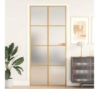 Kaloriko Porte intérieure mince dorée 93x201,5 cm en verre trempé avec cadre aluminium réversible design moderne adaptée à la maison appartement façade offrant sécurité et isolation thermique