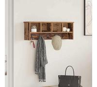 Kaloriko Porte-Manteau Mural avec étagère Murale en Bois Ancien 75 x 16 x 26 cm, Support avec Crochets, Rangement Pratique pour entrée, Salon, Bureau, Espace optimisé, Design Moderne Minimaliste