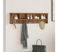 Kaloriko Porte-Manteau Mural Bois Ancien avec étagère Murale 100 x 16 x 26 cm, Crochets Multiples, Rangement Suspendu Pratique pour entrée Salon Bureau, Design Moderne