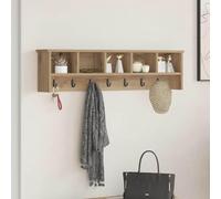 Kaloriko Porte-Manteau Mural en Bois d'ingénierie chêne Artisanal 100 x 16 x 26 cm avec Crochets et étagères murales pour entrée Salon Bureau Rangement décoration