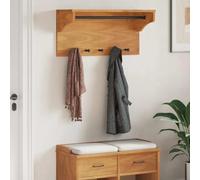 Kaloriko Porte Manteau Mural SANDNES en Bois Massif pin Finition Bois d Acacia, 45 x 30 x 42 cm, 5 Crochets, Rangement pour entrée, Couloir, Salon, Veste, Sac, Parapluie, vêtement