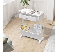 Kaloriko Porte-revues Melrose blanc en MDF et bois de sapin massif, 48,5 x 24 x 61 cm, avec grand tiroir, comme table d'appoint ou table de chevet pour salon, chambre à coucher, bureau