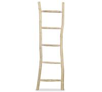 Kaloriko Porte Serviette échelle en Teck Naturel 45 x 150 cm, 5 barreaux, Support autoportant pour Bain, Douche, Toilette, séchage et Rangement Mural