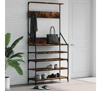 Kaloriko Porte-Vetements et Rangement des Chaussures Chene Fume en Bois d ingenierie et Metal, 90 x 34 x 184 cm, Organiseur Rangement pour Placard, penderie et Dressing, Chambre