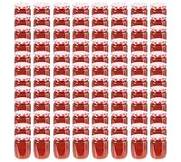 Kaloriko Pots à Confiture en Verre 230 ML, Couvercle Blanc et Rouge, Lot de 96, Bocal hermetique pour Conservation, confiturier Large Ouverture, Cuisine Table Dejeuner, sirop Miel