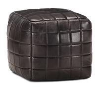 Kaloriko Pouf noir en cuir de chèvre véritable - 40 x 40 x 40 cm - Fait à la main - Pouf cube avec rembourrage en coton - Pour salon, chambre à coucher, couloir et canapé