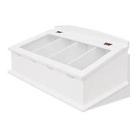 Kaloriko Range Couverts Baroque PFDM Blanc avec Couvercle en Verre, 4 Compartiments Profonds, Organisateur Cuisine 47 x 27 x 21,5 cm pour Buffet, Placard, Meuble, argenterie et Bijoux