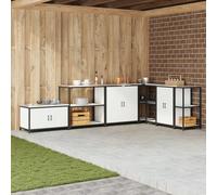 Kaloriko Rangement de Cuisine HATTEM Blanc en Acier 90 x 50 x 92 cm Meuble Rangement Armoire Buffet vaisselier desserte Pratique pour Organiser épices Vaisselle Bouteilles Cuisine Salon