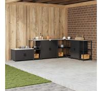 Kaloriko Rangement de Cuisine HATTEM Noir en Acier avec étagères en Bois 40 x 50 x 92 cm, Meuble Cuisine Rangement Polyvalent, Armoire Buffet pour Salle à Manger, vaisselier pour épices et Bouteilles
