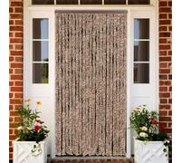 Kaloriko Rideau anti-mouches, beige, marron foncé, 90 x 220 cm, en chenille, pour porte, balcon, moustiquaire, avec crochet, silencieux, autocollant, découpable, sans montage