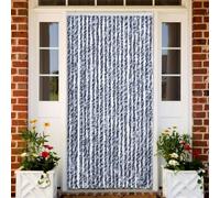 Kaloriko Rideau chenille bleu blanc 90 x 200 cm pour porte, porte de balcon, porte de terrasse avec crochet moustiquaire autocollant sans perçage et découpable