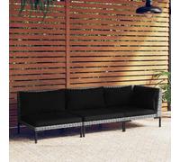 Kaloriko Salon de Jardin 3 pièces Gris foncé en résine tressée Demi-Ronde avec Coussins Noirs, Structure Acier Enduit de Poudre, Ensemble modulable pour terrasse Balcon Patio extérieur détente