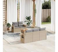 Kaloriko Salon de jardin 6 pièces beige avec coussins en rotin synthétique résistant aux intempéries, salon modulaire avec accoudoirs, table d'appoint et housse amovible pour terrasse, balcon, véranda
