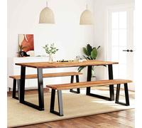 Kaloriko Salon de salle à manger 3 pièces en bois massif d'acacia avec cadre en acier, banc et table à manger 180 x 90 cm - Ensemble de meubles pour repas, petit-déjeuner et dîner, peu encombrant