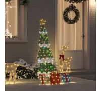Kaloriko Sapin de Noël lumineux 2D blanc chaud avec 180 LED, 3 boîtes cadeaux, acier et guirlandes en tissu, hauteur 150 cm, alimenté par USB, intérieur et extérieur