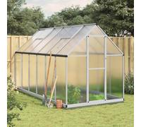 Kaloriko Serre avec cadre de fondation, argenté, 334 x 169 x 202 cm, en aluminium et polycarbonate, avec fenêtre d'aération et porte battante pour jardin, extérieur, protection des plantes et culture