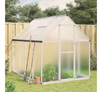 Kaloriko Serre avec cadre de fondation en aluminium argenté 224 x 169 x 195 cm, serre résistante aux intempéries avec polycarbonate, fenêtre et porte pour jardin, jardinière, plantes, culture