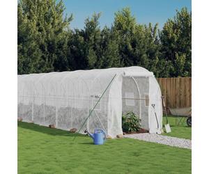 Kaloriko Serre avec cadre en acier - Blanc - 24 m² - 12 x 2 x 2 m - Serre résistante aux intempéries avec film PE - Porte et fenêtres enroulables - Idéale pour légumes, plantes, jardinières