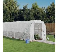 Kaloriko Serre avec cadre en acier blanc 28 m² 14 x 2 x 2 m avec film PE, fenêtres et porte enroulables, serre résistante aux intempéries pour jardin, légumes, plantes, serre et protection contre le