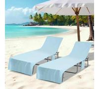 Kaloriko Serviettes de transat Bleu en Polyester et Polyamide, Lot de 2, 210 x 75 cm, Finition Soft-Touch, Poches latérales, séchage Rapide, Usage Plage Jardin terrasse, Rangement plié en Sac
