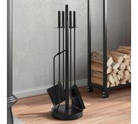 Kaloriko Serviteur cheminée 5 pièces en Acier Noir 18 x 66 cm, Accessoire tisonnier avec Support, Pince, Pelle, Balai et Crochet pour poele Bois, Foyer, Insert et Rangement ordonné